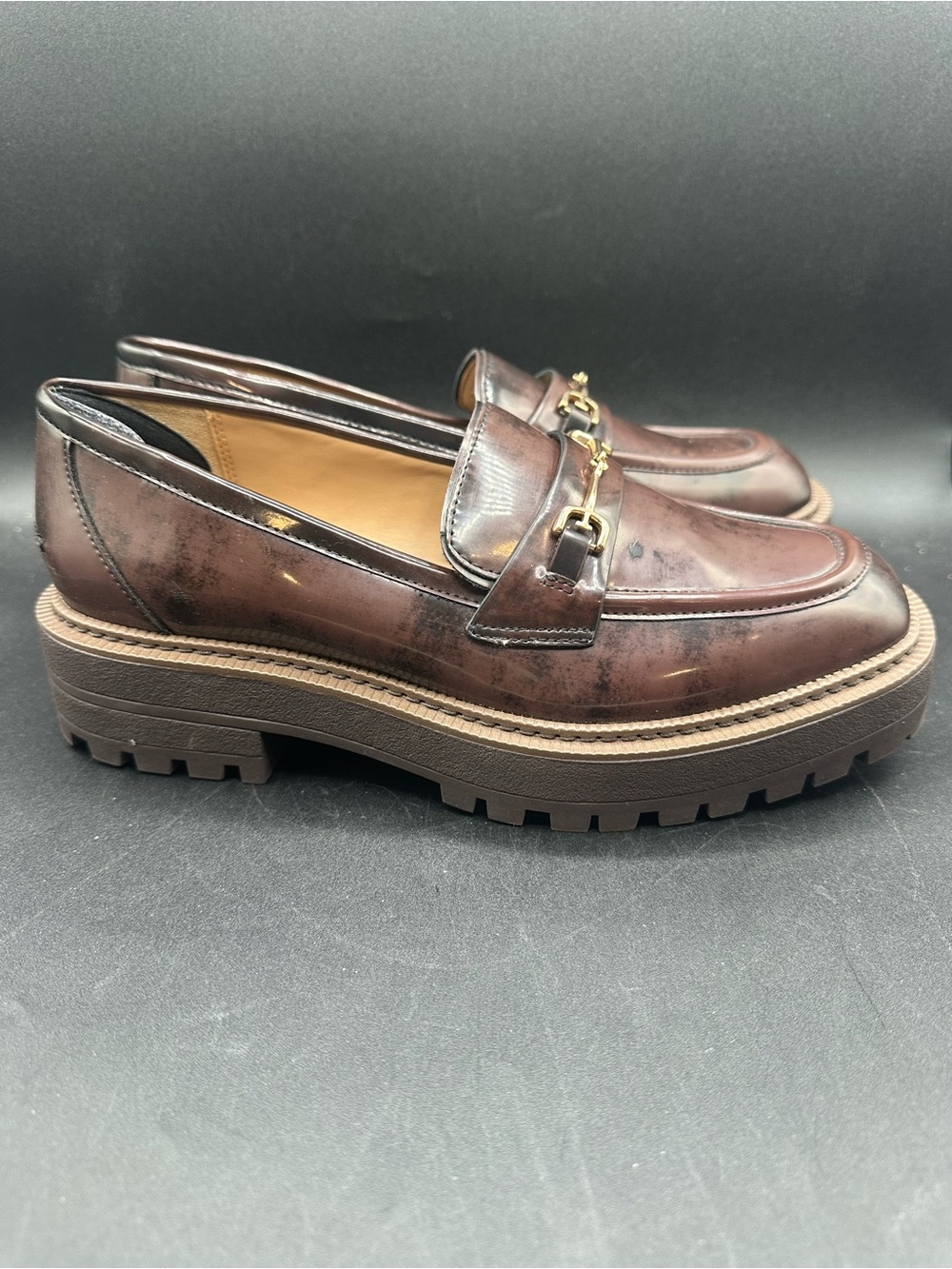 Sam Edelman LAURS LUG SOLE LOAFER Chunky Platform Flats Chestnut Brown size 9